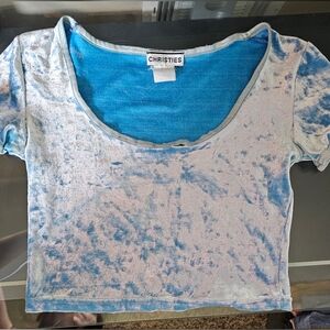 RARE VINTAGE CHRISTIES Blue Fuzzy Crop Top